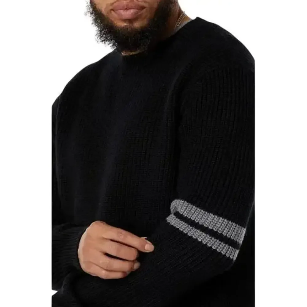 LABEL Men Go-To Sweater Medium Black Grey Merino Wool Knit Crewneck Pullover NWT